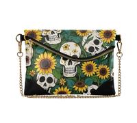 SyXIOP Borse da polso da donna in PU pochette casual borse e borse per feste teschio girasole verde