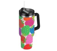SyXIOP Bottiglia d'acqua colorata a forma di fragola con coperchio e cannuccia, tazza decorativa da viaggio per caffè, per casa, ufficio o auto botellas de Acero inoxidable para agua 40 once
