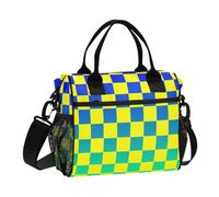 SyXIOP Buffalo Plaid Check Giallo Blu Verde Gradiente Regolabile Womens Lunch Bag con Tracolla Lunch Box per le Ragazze per la Cucina bolso para comida de Trabajo