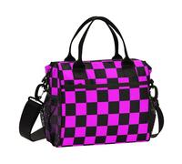 SyXIOP Buffalo Plaid Check Nero Magenta Borsa Pranzo Regolabile Isolato con Tracolla Borsa Pranzo per le Donne per College loncheras para Mujeres de Trabajo