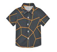 SyXIOP Camicia a maniche corte con bottoni a maniche corte hawaiana nera e oro con bottoni, camicia casual a maniche corte 3-10 anni, Linee Nere e Oro, 9-10 Anni