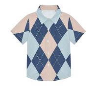 SyXIOP Camicie hawaiane per ragazzi a forma di diamante blu chiaro Button Down manica corta moda urbana ragazzi camicie a maniche corte, Griglia a forma di diamante azzurro, 9-10 Anni