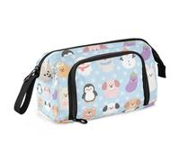 SyXIOP Carino cartone animato blu Zoo portapenne grande capacità borsa con cerniera con scomparto per bambini ufficio
