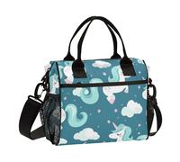 SyXIOP Carino Cartoon Bianco Unicorni Lunch Bag Teen con Tracolla Grande Borsa Pranzo per gli Uomini per il Campeggio loncheras para Hombre