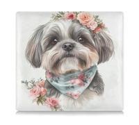 SyXIOP Cartella portadocumenti dipinta a mano con testa di cane con fiori in pelle per documenti e carte di assicurazione