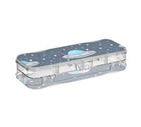 SyXIOP Cartone animato carino blu-grigio astronave progettato trasparente matite box doppio ponte penna contenitori di stoccaggio per forniture d'arte con coperchio a scatto