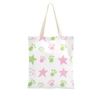 SyXIOP Cartone animato Carino Gatto Verde Zampa Stampa Stelle Rosa Media Tela Tote con manici Tote Bag Bulk Tutto Bag per lo Shopping Bolsa de lona