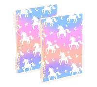 SyXIOP Confezione da 2 quaderni a spirale a righe larghe con unicorni verdi blu e rosa, formato A5, 21,1 x 14,5 cm, rilegatura a spirale, 60 fogli per diario e lista delle cose da fare, confezione da