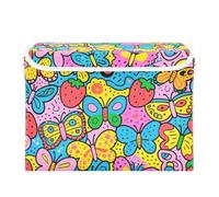 SyXIOP Contenitori pieghevoli colorati con fragole e farfalle, 40 l, con coperchi con manici, coperchio decorativo per armadio e lavanderia, 42 x 32 x 30 cm