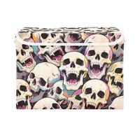 SyXIOP Contenitori pieghevoli colorati con teschio animato da 40 litri per aula con manici robusti contenitori con coperchi Natale per casa ufficio organizzazione 42 x 32 x 30 cm