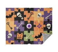 SyXIOP Coperta decorativa per divano con puzzle colorato di teschio e pipistrelli, leggera, sfocata, comoda, morbida, per soggiorno, divano, letto, feste, 50 x 70 cm