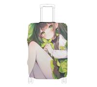 SyXIOP Copertura elastica per bagagli a mano con motivo anime, verde, antigraffio, adatta per valigie da 45-81 cm, Ragazza Anime Verde Carino, L 26-28 in, Classico