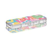 SyXIOP Custodia rigida per matite a doppio strato, con coperchio a scatto per bambini, con design a cuore colorato e scritta "Love"