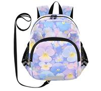 SyXIOP Cute Ears, borsa per asilo nido con guinzaglio per bambini, ragazzo/ragazza, anti-smarrimento, con striscia riflettente, fiori blu e rosa del viole del pensiero, Fiori del viole del pensiero