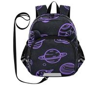 SyXIOP Cute Ears, zaino per bambini con guinzaglio, borsa giocattolo anti-smarrimento, con striscia riflettente, pianeta, viola, nero, Space Planet Viola Nero, M, Casual