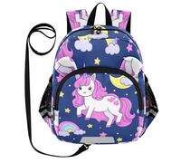SyXIOP Cute Ears, zaino per bambini con guinzaglio per ragazzo/ragazza, borsa da scuola anti-smarrimento, con striscia riflettente, unicorni carini, stelle, viola, pesca, Carino Cartoon Unicorni