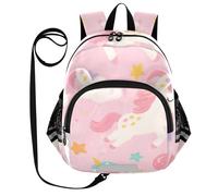 SyXIOP Cute Ears, zaino per la scuola per bambini con guinzaglio per bambini e bambine, mini borsa anti-smarrimento, con striscia riflettente, simpatico cartone animato bianco arcobaleno unicorni