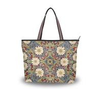 SyXIOP Daisy Red Blue William Morris Pattern tessuto di seta con cerniera tote per le donne estate pulcino borse estive per le donne Everyday & Travel, Motivo Margherita Rosso Blu William Morris