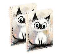 SyXIOP Formato A5 A Cute Cartoon White Cat spirale a righe larghe 21,1 x 14,5 cm, materiale scolastico rilegato a spirale per college 60 fogli per viaggi e scrittura confezione da 2