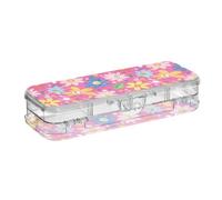 SyXIOP Fresh Little Flowers Peach Progettato Clear Pencil Box Double Layer Hard Pen Case per articoli di cancelleria con scatto e coperchio