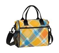 SyXIOP Giallo Lines Plaids Checkered Regolabile Isolato Lunch Bag con Tracolla Isolato Borse Pranzo per Le Donne per la Scuola Materna bolsos Termicos para Mujer