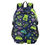 SyXIOP Grande zaino da viaggio Happy Birthday astronave e auto blu navy borsa per la scuola per ragazzi adolescenti