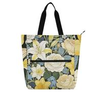SyXIOP Graziosa borsa per libri per bambini e adulti, William Morris, con giglio bianco, rosa, resistente agli strappi, riutilizzabile, con cerniera, per scuola e tempo di gioco