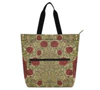 SyXIOP Graziosa borsa per libri per bambini, ragazzi e ragazze, vintage rose rosse William Morris, resistente ai graffi, resistente, riutilizzabile, per la scuola e il tempo di gioco bolsa para llevar