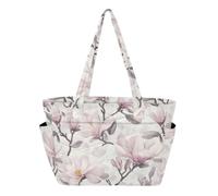 SyXIOP Graziosa borsa tote da donna con cerniera borsa da spiaggia elegante bianco magnolia floreale