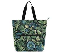 SyXIOP Graziosa borsa tote per bambini per gli amanti dei libri, William Morris Daisy blu scuro manici in tessuto intrecciato borse per la spesa borsa da spiaggia con tasche con cerniera per scuola