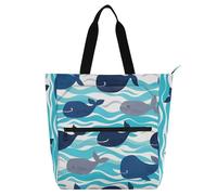 SyXIOP Graziose borse tote per bambini per ragazzi ragazze donne, balene onde oceaniche impermeabili borse tote per insegnanti borse con tasche interne per scuola e tempo di gioco mochilas para