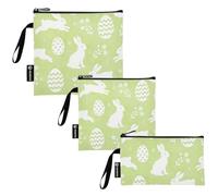 SyXIOP Happy Easter Cartoon White Rabbit Egg Green 3 Pack riutilizzabile Travel Snack Bags Portable Girls Lunch Bags per lavoro, ufficio, viaggi, picnic