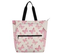 SyXIOP Libri Tote Borse per Bambini Studenti Adulti, Rosa Farfalla Resistente agli strappi Borsa per la Scuola con Cerniera per la Scuola Shopping Spiaggia mochilas para