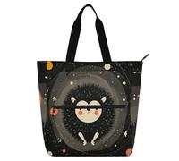 SyXIOP Libri Tote Borse per gli amanti dei libri, Crazy Creatures Hedgehog Galaxy Nero Tasche multiple Heavy Duty Insegnante Biblioteca Borsa per la Scuola Shopping Viaggi bolsa para llevar libros