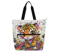 SyXIOP Libri Tote Borse per Ragazzi Ragazze Donne, Simpatiche Tigri Barb Resistente all'acqua Riutilizzabile Shopping Bag con Cerniera per Scuola Shopping Viaggi bolsa para llevar