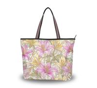 SyXIOP Lilies Pattern William Morris Style tessuto di seta borse con cerniera per le donne borse riutilizzabili a cartella per le donne Everyday & Travel, Motivo gigli in stile William Morris, Medium