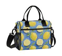 SyXIOP Limone Frutta Blu Arte Pittura Termica Grande Pranzo Boxman Lunch Box con Tracolla Borsa Pranzo Adulto per le Donne per Università lonchera economica para Mujer