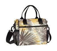 SyXIOP Marrone Giallo Foglie Tropicali Impermeabile Isolato Borsa Pranzo con Tracolla Borsa Pranzo per Gli Uomini Lavoro per la Scuola Materna bolsos de almuerzo para Mujeres