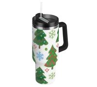SyXIOP Merry Christmas Green Christmas Tree Bottiglia d'acqua isolata sottovuoto riutilizzabile coperchio a prova di perdite e cannuccia tazza decorativa da ufficio per casa, ufficio o auto vasos para