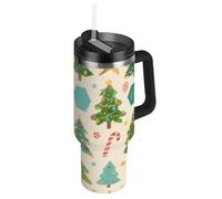 SyXIOP Merry Christmas Green Christmas Tree Bottiglia d'acqua riutilizzabile in metallo con coperchio con cannuccia, tazza da tè da viaggio decorativa per acqua, tè freddo o vaso da caffè per te
