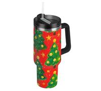 SyXIOP Merry Christmas Green Christmas Tree Bottiglia d'acqua riutilizzabile sottovuoto in acciaio inox con coperchio a prova di perdite e cannuccia tazza decorativa da ufficio per casa, ufficio o