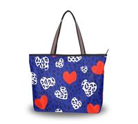 SyXIOP Moda Navy Blue Heart Leopard tessuto di seta borse con cerniera per le donne comode borse per le donne sotto Prom Fidanzamento Cocktail Party Wedding, Moda Blu Navy Cuore Leopard, Medium