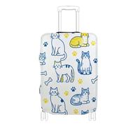 SyXIOP Naughty Cat - Copertura elastica per bagagli, antigraffio, adatta per bagagli da 45,7 a 81,7 cm, colore: blu e giallo, Gatto cattivo blu e giallo, M 22-24 in, Classico
