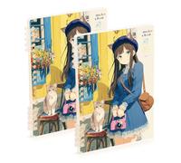 SyXIOP Neko Sunshine - Quaderni a righe in formato A5, 21,1 x 14,5 cm, materiale scolastico resistente all'usura per il college, 60 fogli per diario e lista delle cose da fare, confezione da 2