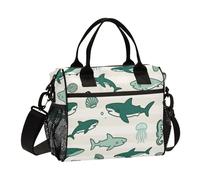 SyXIOP Ocean Animal Fish Shark Verde Beige Minimalista Lunch Bag Tote Bag con Tracolla Pranzo Tote Bag per le Donne per il Lavoro lonchera para Hombre