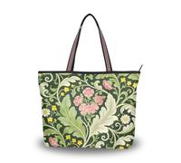 SyXIOP Pink Carnation Green Leaves William Morris tessuto di seta con cerniera borsa tote bag comoda borsa charms per borse per ballo di fine anno, fidanzamento, cocktail party matrimonio, Garofano