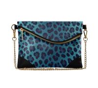 SyXIOP Pochette da donna in pelle PU alla moda borse e borse per feste Teal Blue Leopard Print