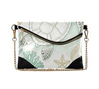 SyXIOP Pochette in pelle PU per le donne eleganti borse a tracolla per Lady Sea Turtle & Coral Pattern Blue Ocean Shell Sea Life Coral