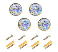 SyXIOP Pomelli di controllo vintage a fiori blu per comò da 32 mm per camera da letto, confezione da 4