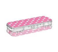 SyXIOP Portapenne in plastica con design a pois bianchi rosati a due piani per bambini con coperchio a scatto